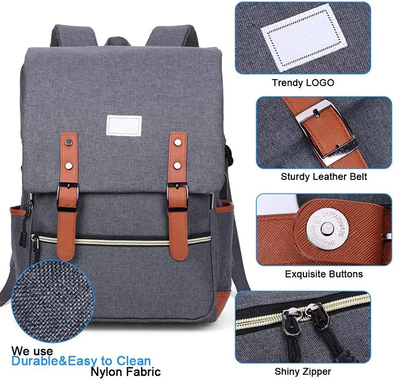 new computer backpack personality retro male and female outdoor canvas large travel bag fashion backpack with USB