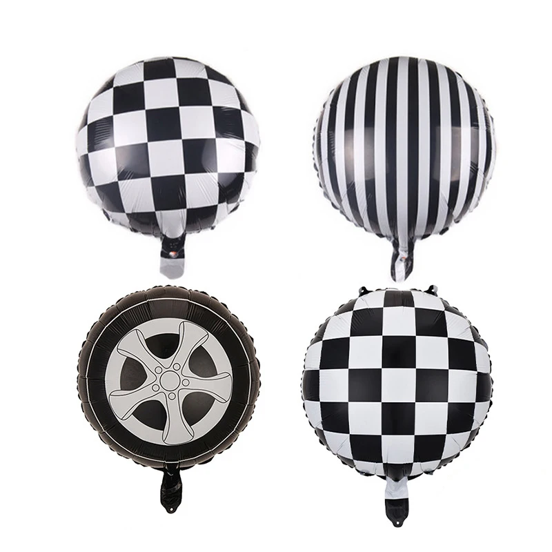 DJTSN New Foil Balloon 18inch Racing Tires Black and White Grid Balloons For Kids Birthday Race Car Party Supplies