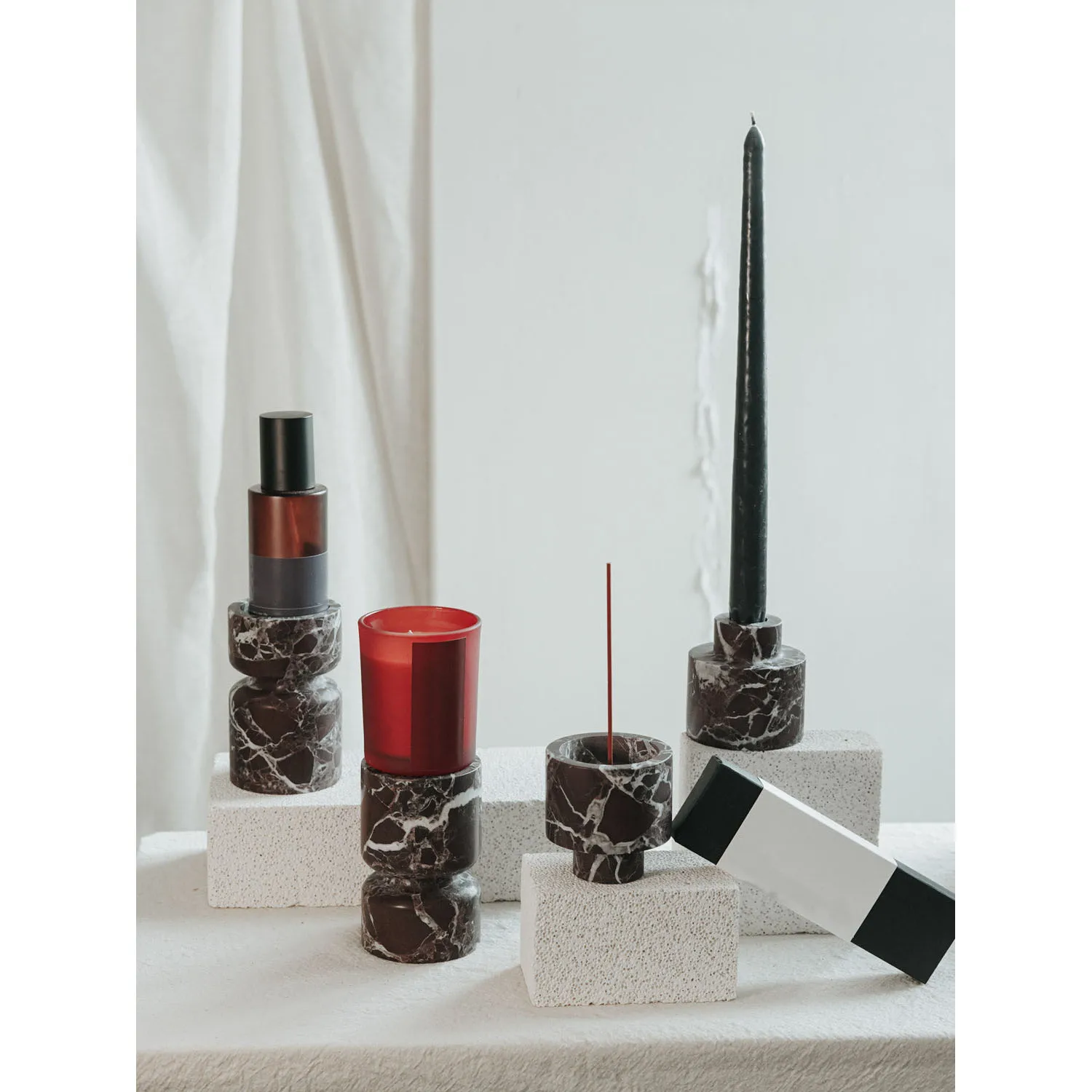 Natural Stone Candle Stick Holder Handmade Stone Craft Arabic Luxury Candle Vessel Round White Black Marble Candle Holder