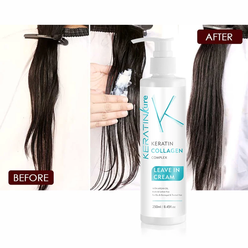 OEM Private Label Pro Tech Innovative Treatment Hydrolyzed Keratin Smoothing Repairing Natural Organic Argan Oil Leave In Cream