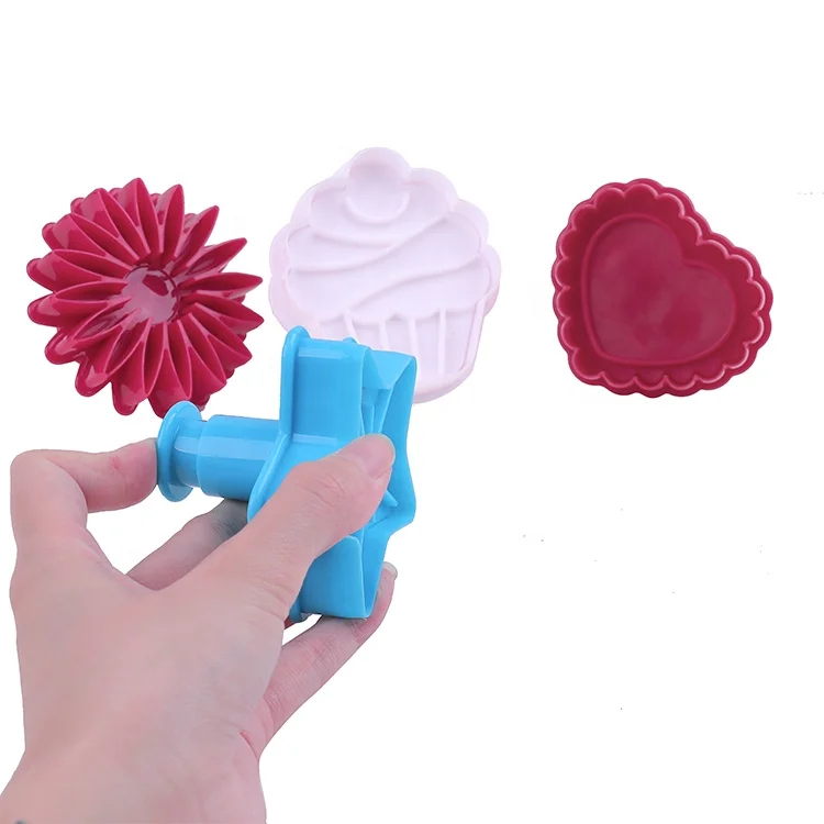 Wholesale 4 PCS Flower Star Plastic Biscuit Press Cake Fondant Plunger Christmas Cookie Cutter Stamps Set