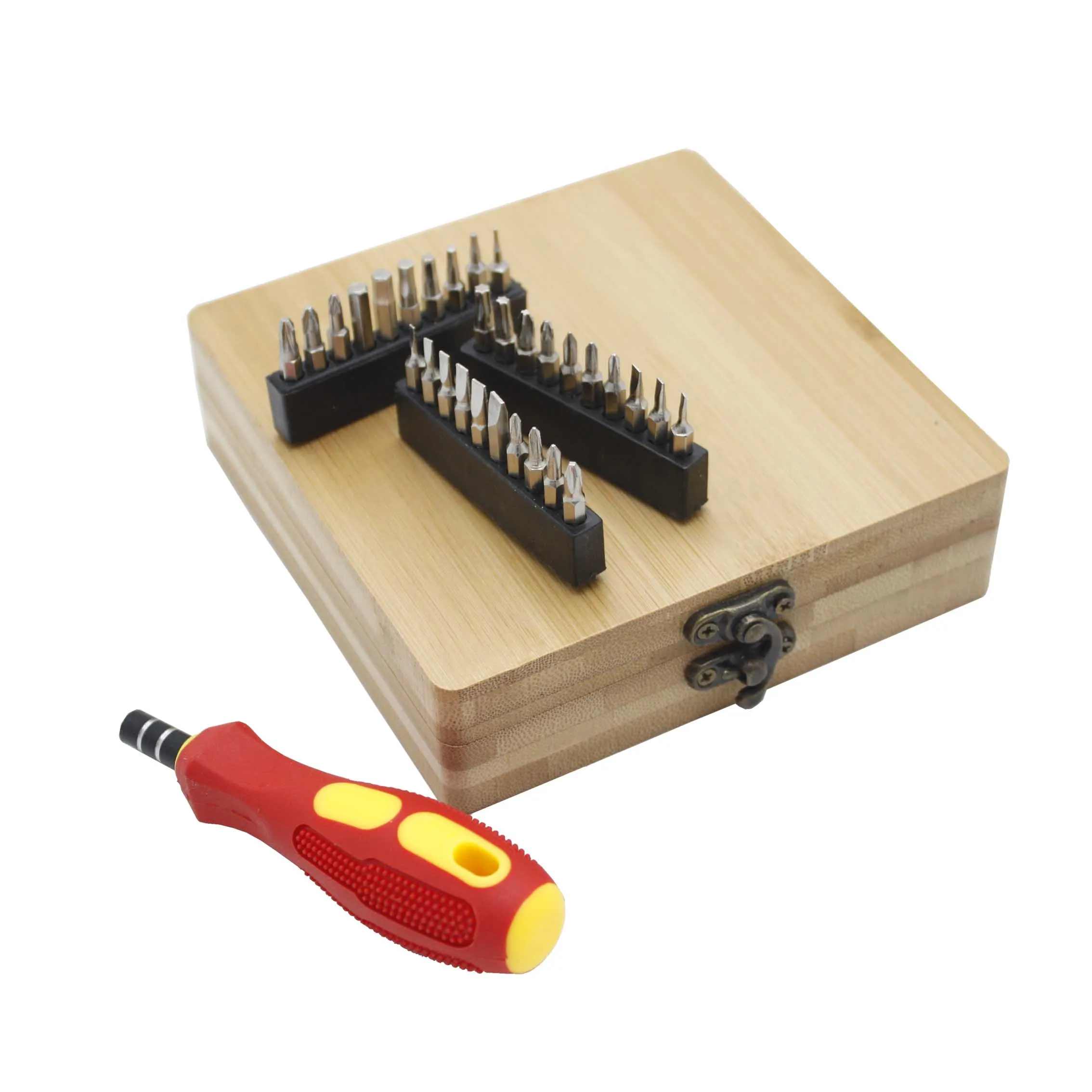 31 Pcs  Precision Screwdriver Bits Tool Kit  Repair Combination Tool Sets Multipurpose Tool Set In Bamboo Case