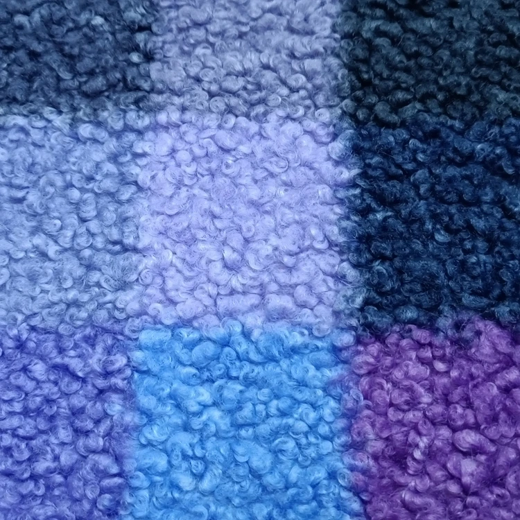 Home Textile Super Soft Blue Custom Color 100% Polyester Plaid Short Sherpa Curly Faux Fur Fabric