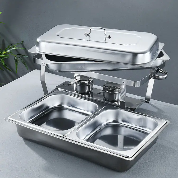 4 Pack 8L Chafing Dish Buffet Stainless Steel Food Warmer Set, Rectangular Buffet Server with Tongs & Spoons for hotel