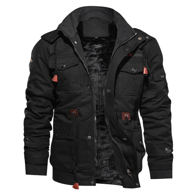 Mens Pilot Jacket Winter Fleece Jackets Warm Thicken Outerwear Plus Size plain varsity jacket