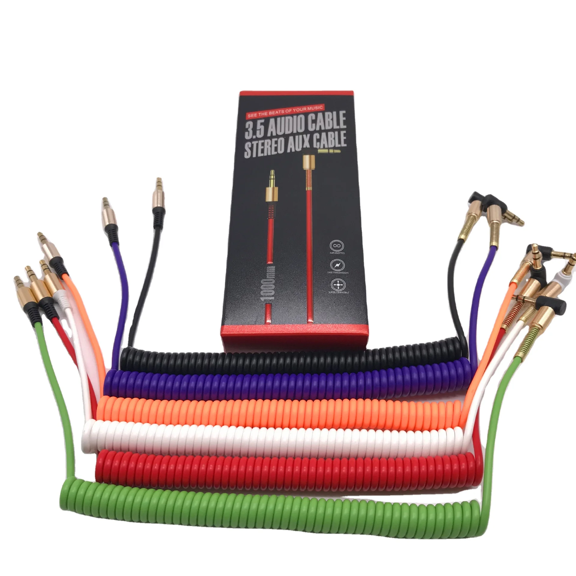 Spring  jack 3.5 audio cable 3.5mm male to male stereo car aux cable for car cellphone headset speaker