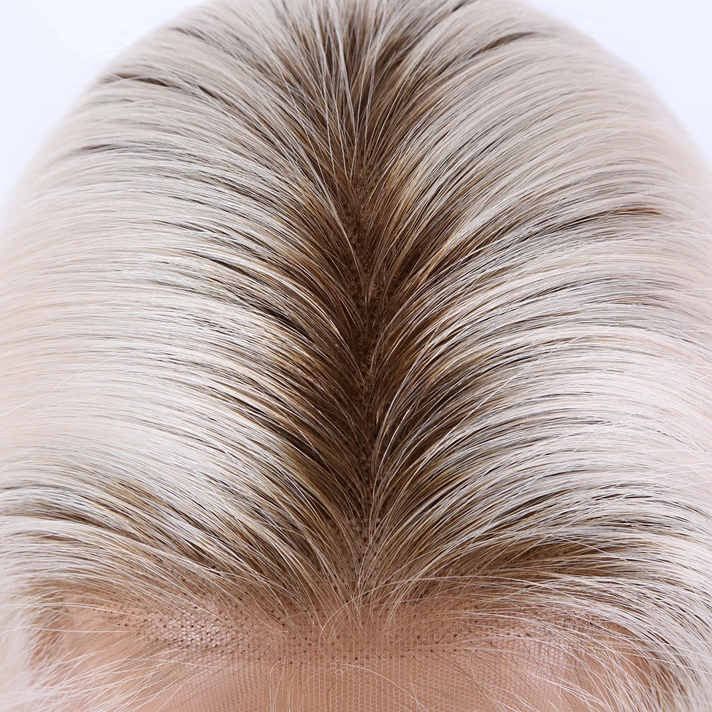 Top quality 18 inches white color with dark roots frontal lace wigs human hair