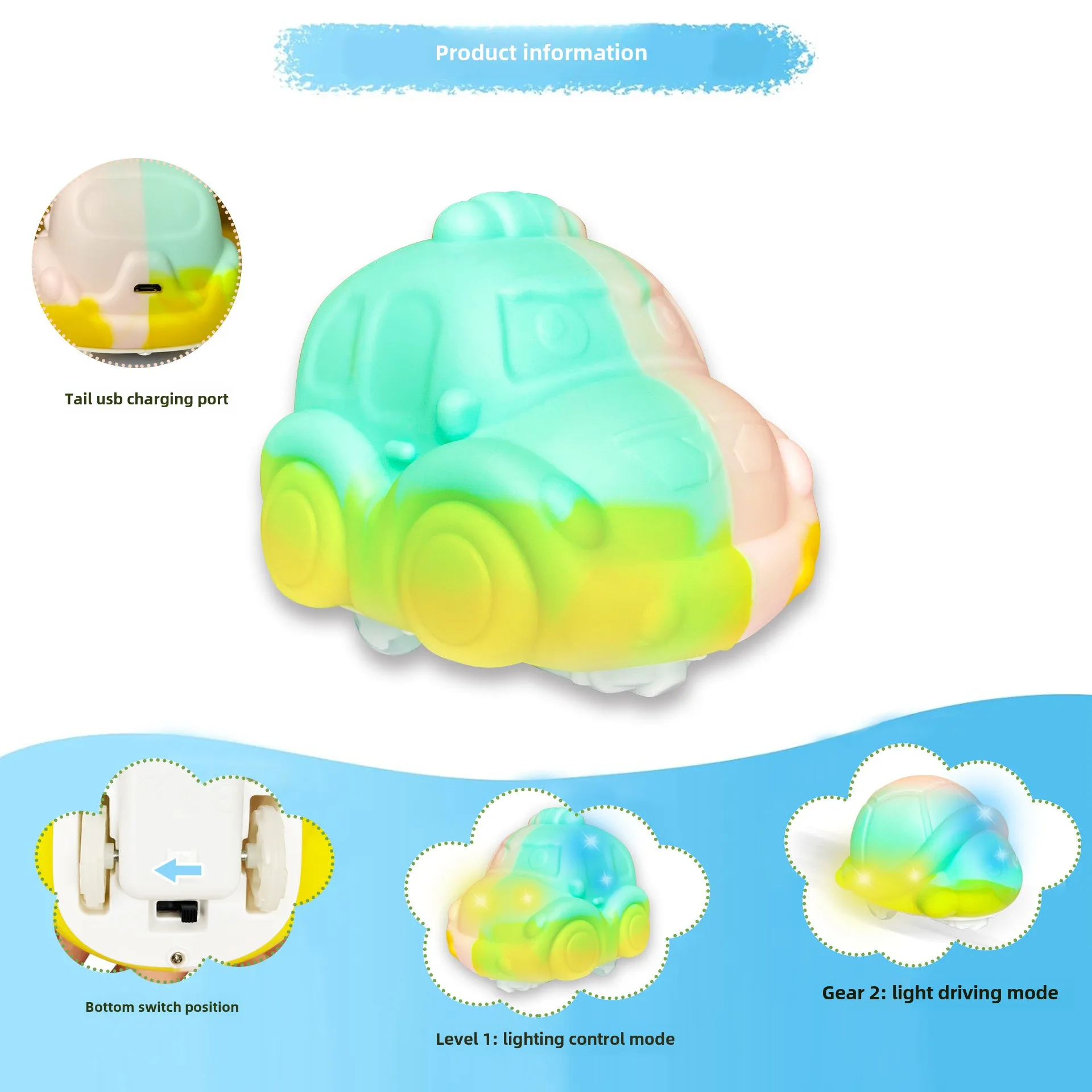 Zhiqu Toys Silicone Flash Electric Car Turtle Fidget Cube Rolling Bubble Ball Toy with Charging Feature Wholesale Product