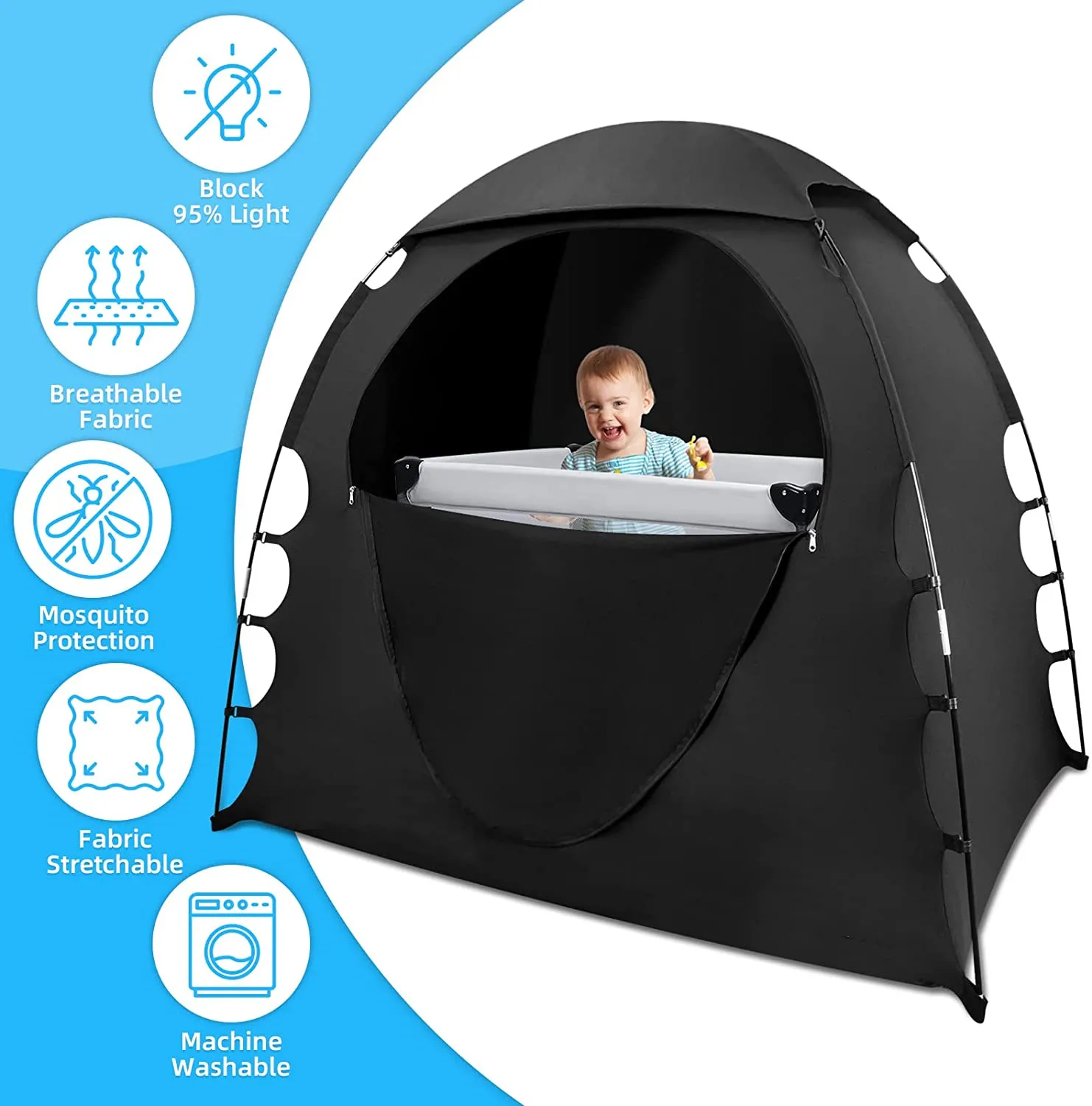 Pack N Play Blackout Cover Baby Crib Tent Canopy And Portable Privacy Sleep Pod Tent