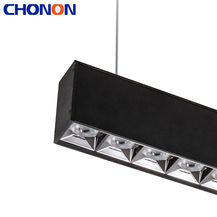 Modern Simple Slimline 26W Office Meeting Room Lighting Black Grille Style Home Pendant Linear Lights With 15 LED Bulbs