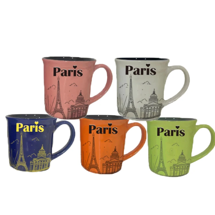 Factory custom embossed 3d logo ceramic drink cup tourist gift france paris souvenir mug