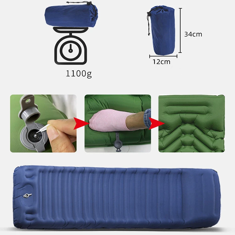 Ultralight sleeping pad camping sleeping mat with built-in foot pump portable air bed sleeping pad camping mat