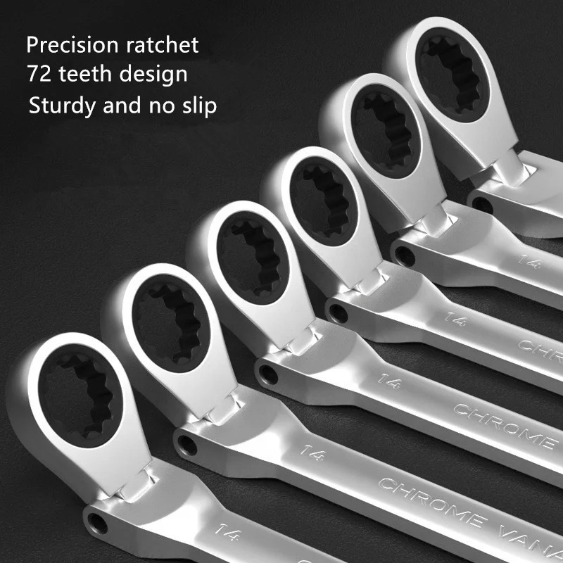 No.12S005 12pc Flex Head Ratcheting Combination Wrench Set With Rolling Bag - Flexible Ratchet Speed Wrenches