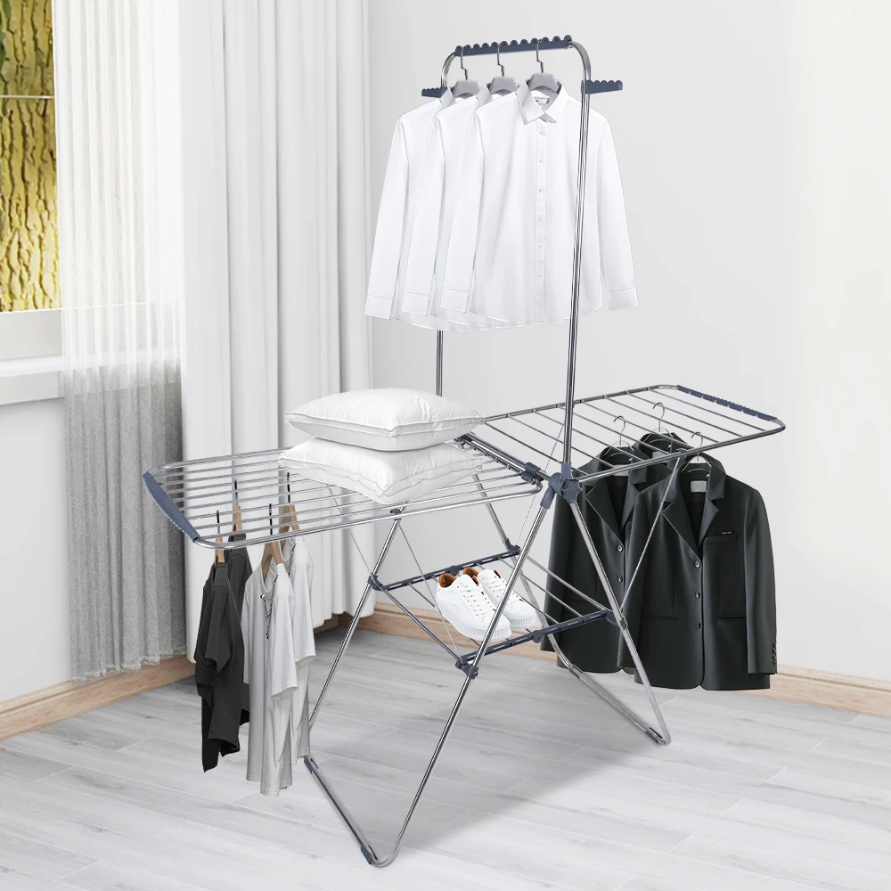 Factory Direct 2 Layer 21M Lacquer Folding Clothes Drying Rack Airer Clothes Dryer Stand For Wet Clothes