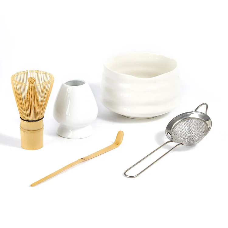 Complete matcha tea ceremony set bamboo whisk stainless steel sifter Ceramic bowl whisk holder and scoop