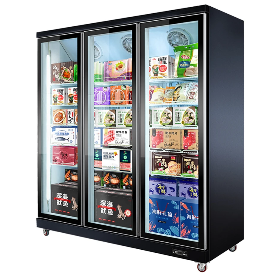 Wholesale commercial stores supermarket upright glass door freezer display showcase