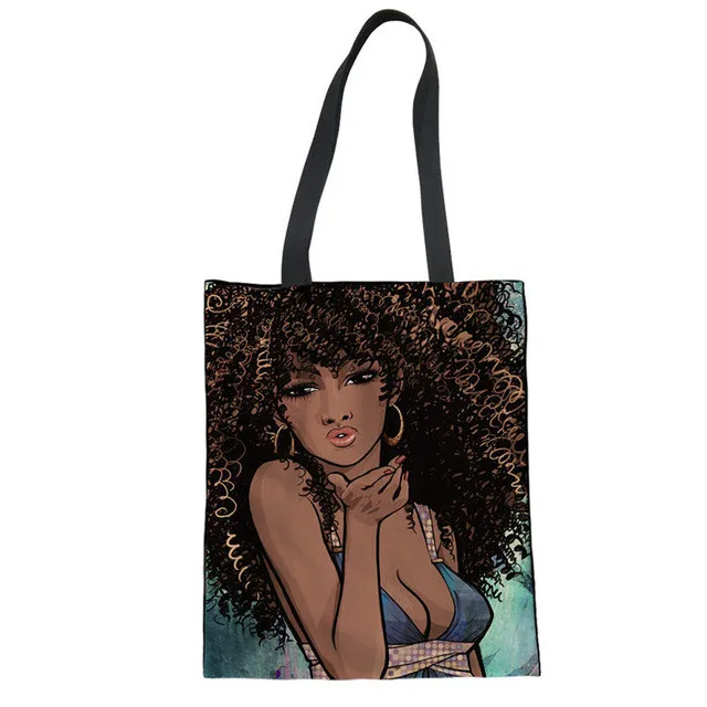 
Art Afro Lady Printing Natural Canvas Bag For Women Organic Cotton Canvas Shopping Tote Bags Custom Plain Canvas Tote Bag 