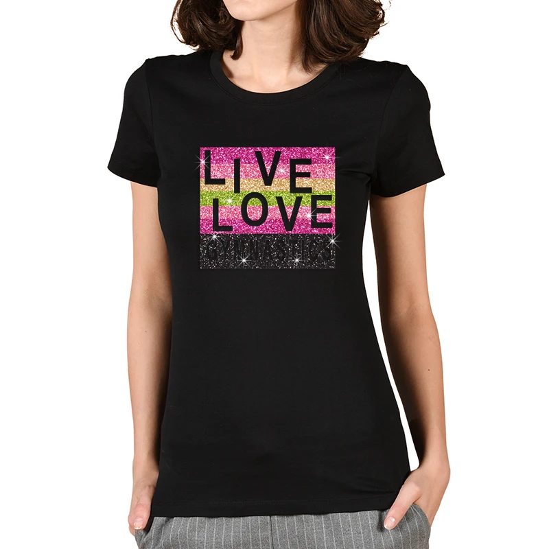 Живая Любовь гимнастика буквы Стразы Горячая фиксация украшения для футболок