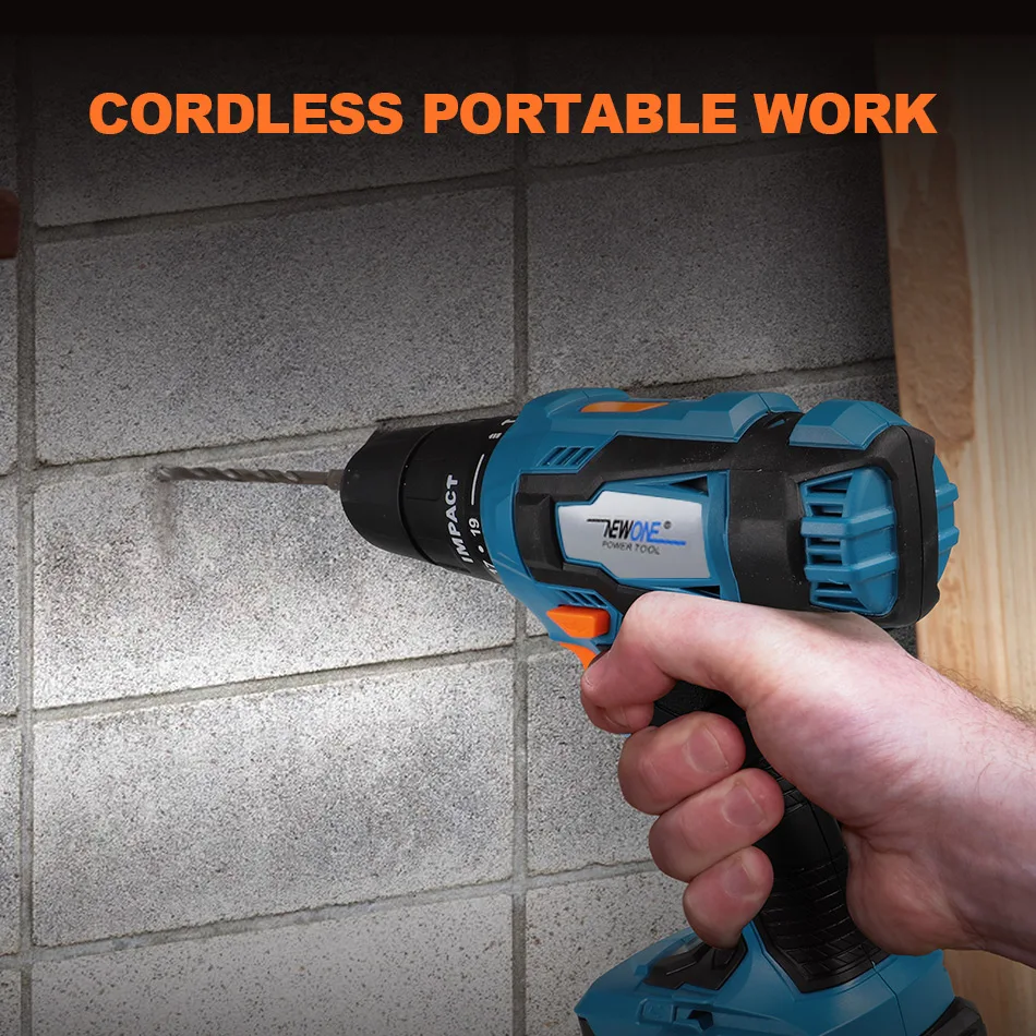 NEWONE Electric Power Tool 20V Li-ion Cordless Impact Drill/Screwdrive Rechargeable Drill Max. 40Nm torque with Big Battery