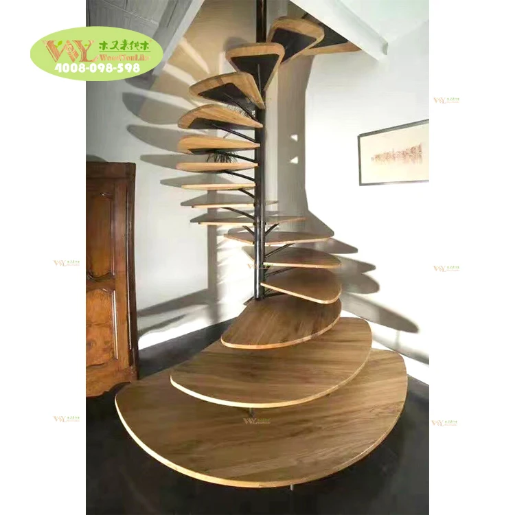 Solid Oak Indoor Spiral Wood Stair Steps Curved Stairs Floating Wood Steps Stair Tread