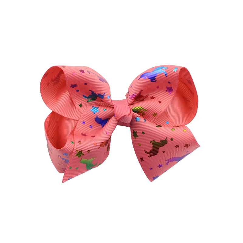 4-inch bronzing unicorn hair bows for girls jojo Ribbon bow hair clips for kids