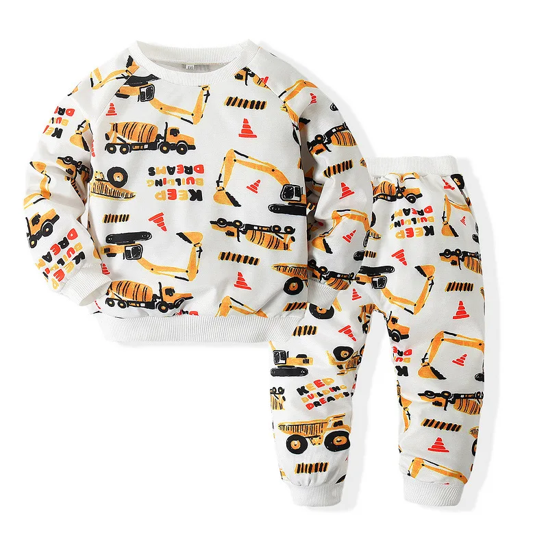 2021 New Fashion Kids Boutique Sweatshirt Set Toddler Boys Spring Autumn Clothing Cartoon Printed Sweatshirt Set for Children
