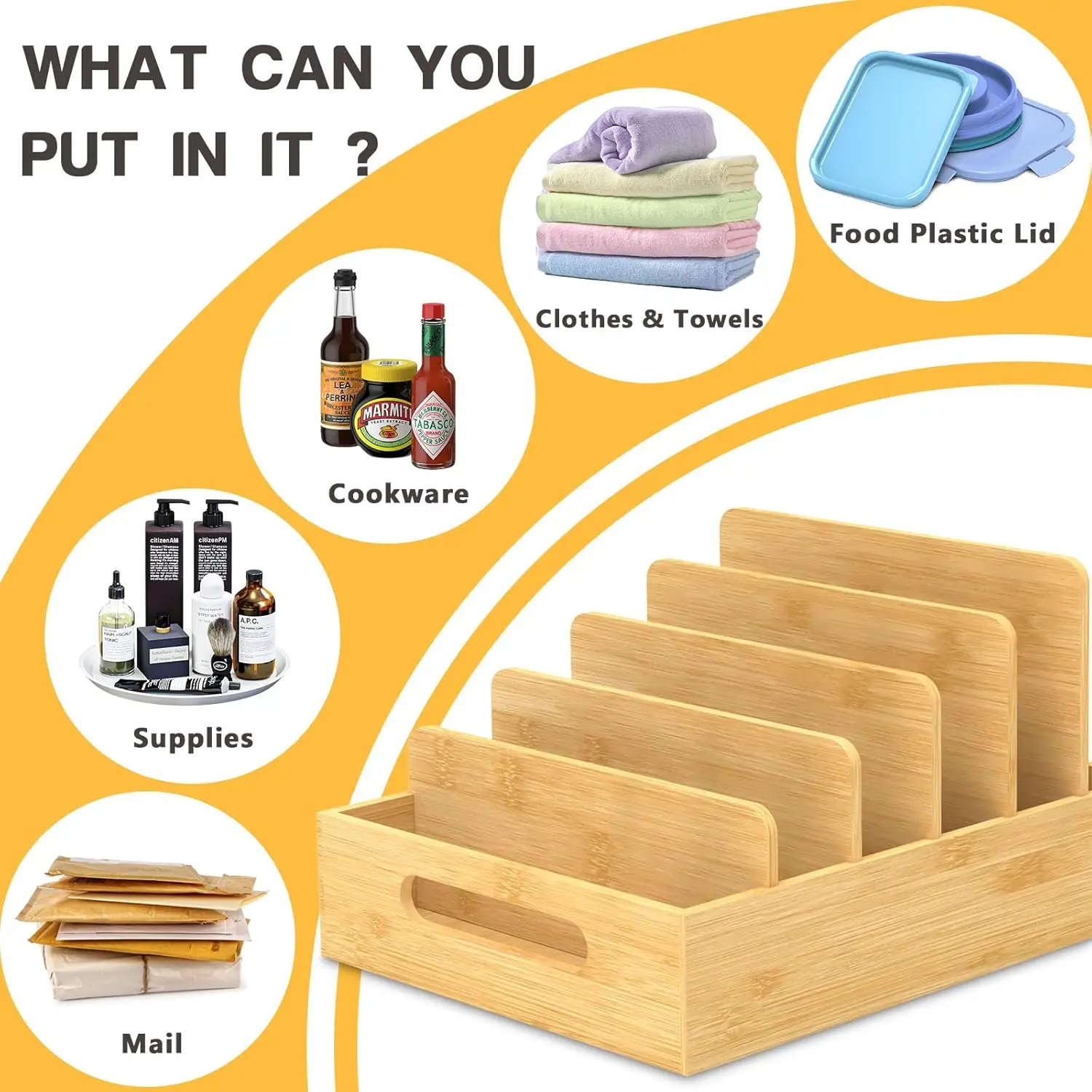 wholesale adjustable bamboo pot lid holder kitchen pot lid organizer rack for Cabinet & Drawer