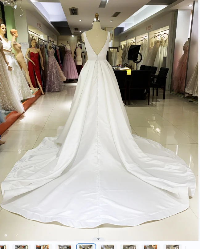 2024 wholesale white sleeveless satin hand pleated A line long tail simple elegant wedding dresses