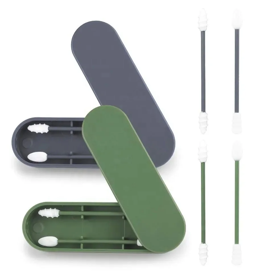 Personal Care 2PCS/Set Silicone Cotton Swabs Stick Reusable Portable Cleanable Ear Cotton Bud for Ear Cleaning Makeup