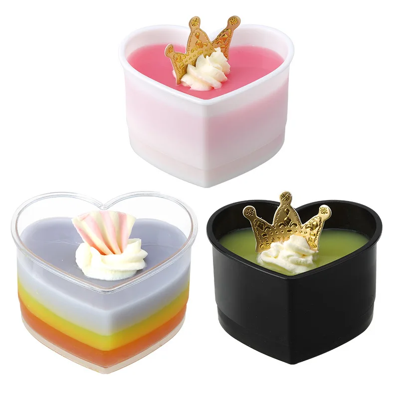 Wholesale disposable baking supplies heart shape cute dessert plastic cup with lid