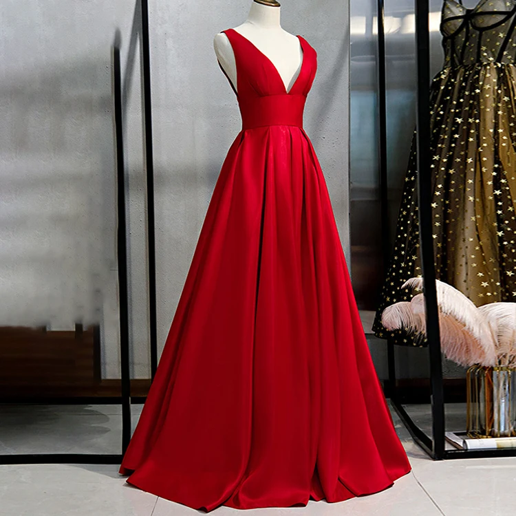 ZISE 2022 Hot Sell High Quality Sleeveless Red Satin High Quality Wholesale Women Elegant Modest Evening Dress For Prom Party