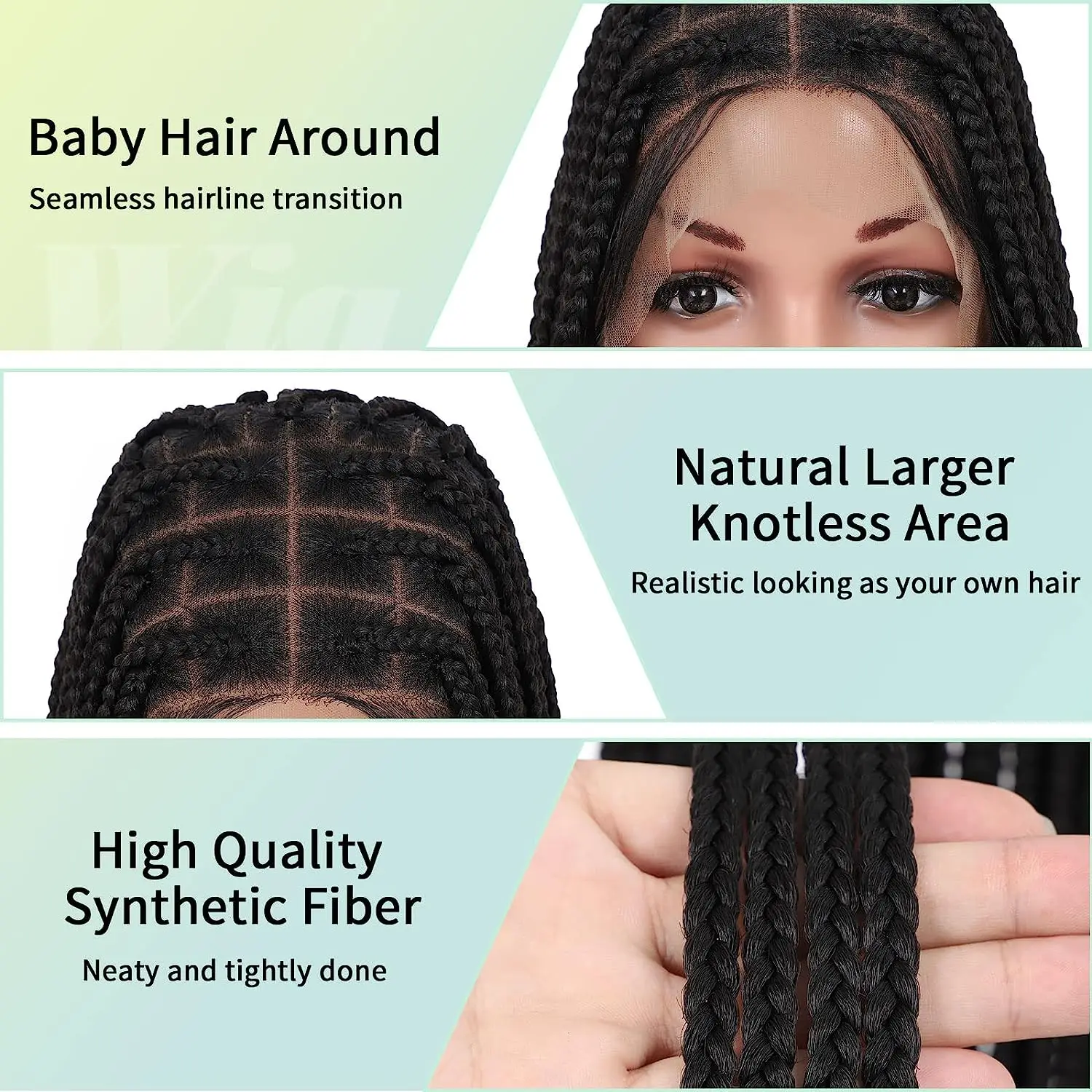 Wholesale Full Double Lace Front Square Knotless Box Braid Wig,Lightweight Synthetic Ombre Light Brown Hand Braided Wigs