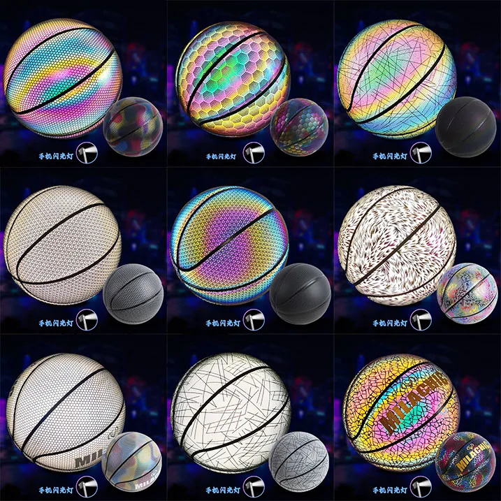 Holographic Flash Glowing Reflective Basketball No. 7 Fluorescent Luminous No. 7 Adult Basketball