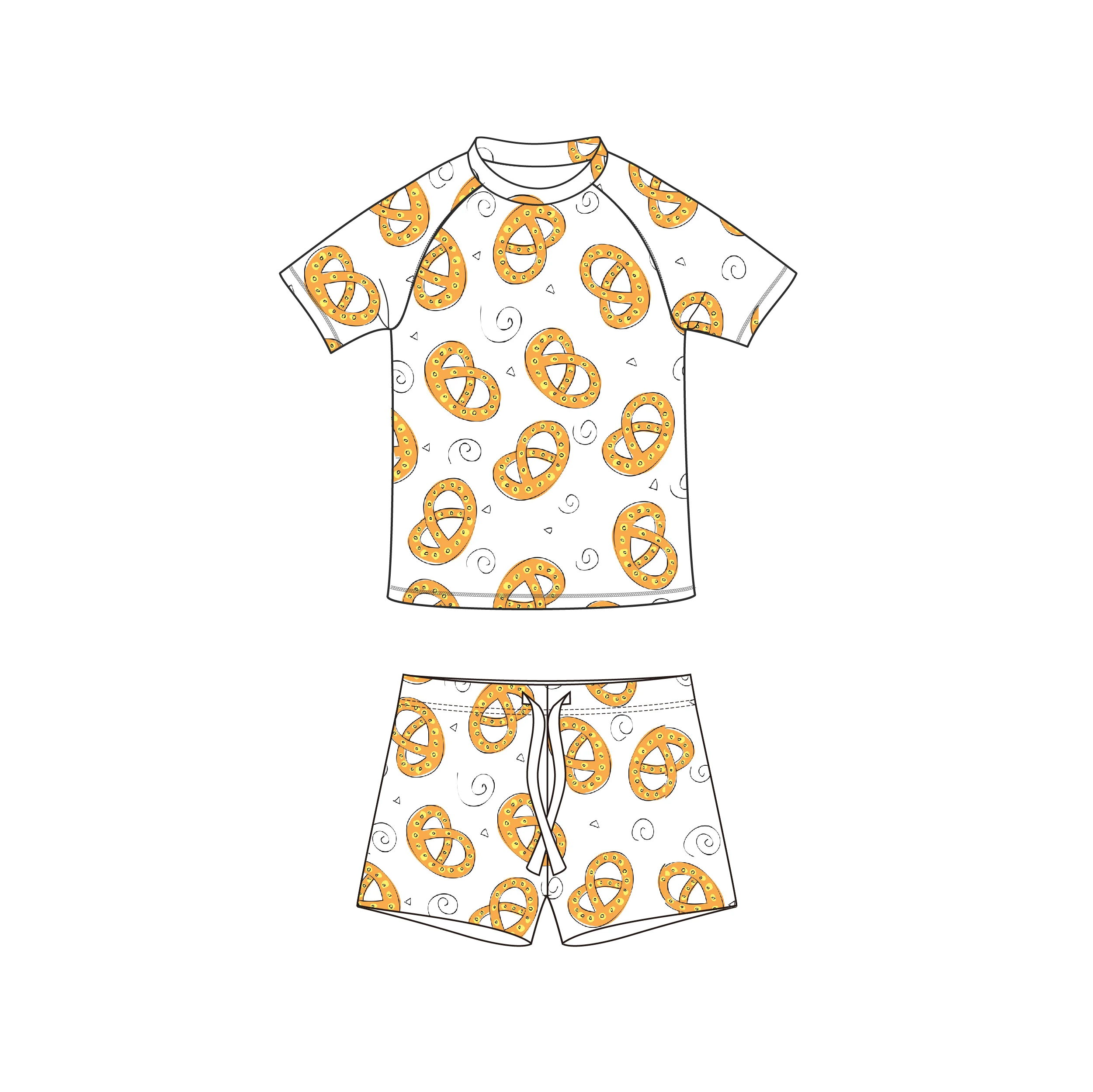 Custom Short Sleeved 2 Pieces Kids Bathing Suit Solid Color Cartoon Print 0-3Year Boys Swimwear