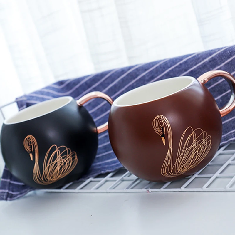 new stylish creative swan pattern ceramic coffee mug large capacity office home travel tumbler tea cup