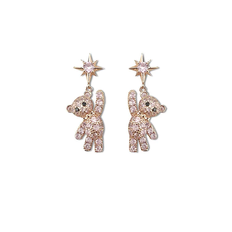 
Bear Earrings Cubic Zirconia Gold Plated Copper Stud Earrings Animal Earrings Hypoallergenic 