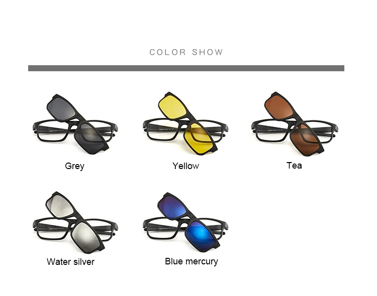 New Wholesale UNISEX  Clip-on TR90 Frame 5 in 1 Polarized PC lens fashion men glasses  women Sun glasses