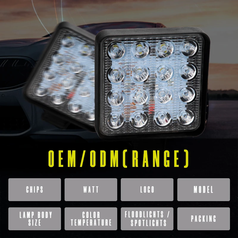 Long life 12V 24V 48W super bright LED work light waterproof ip68 suitable for car truck trailer camion bus boat