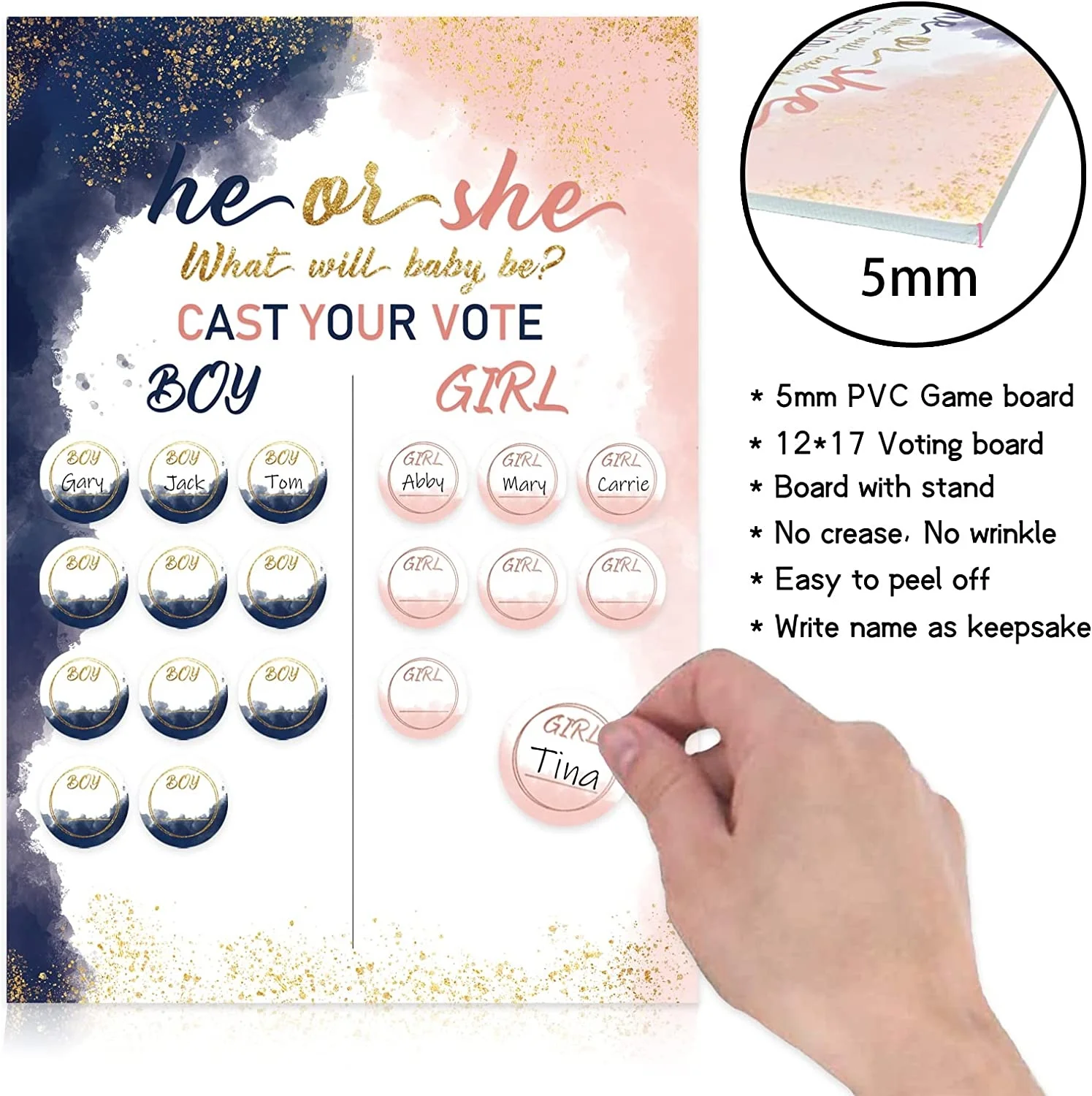Boy Or Girl Poster Board With Stickers Baby Shower Gender Reveal Team Voting Game Party Supplies Decorations