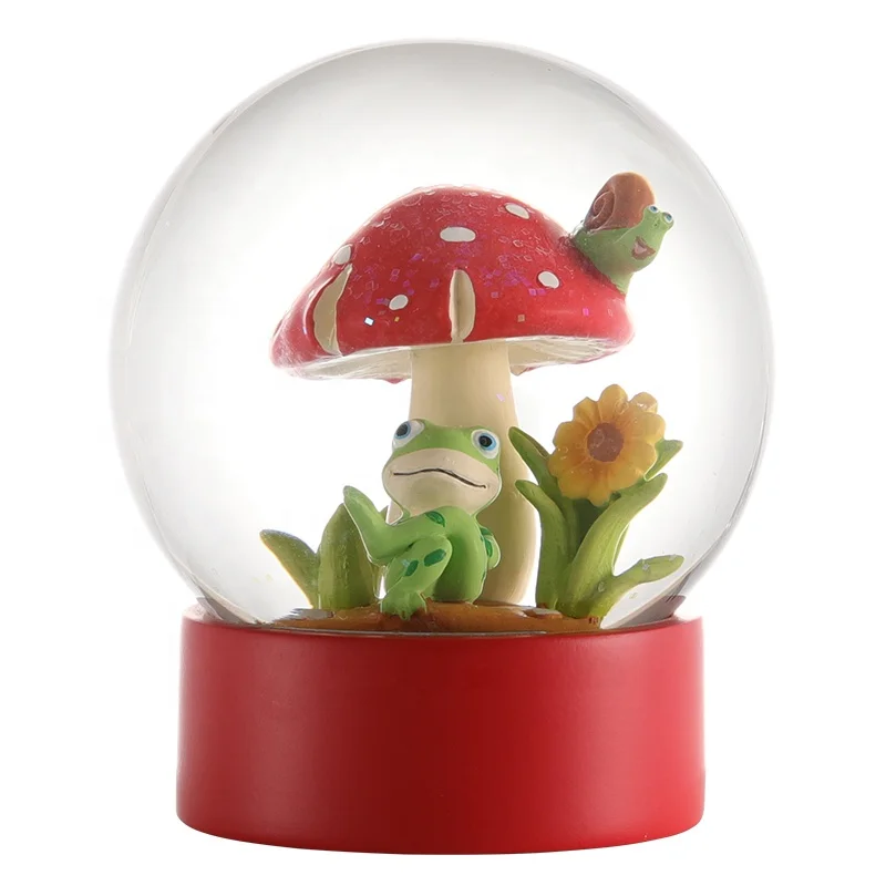 Custom Nature Snow Globe Mushroom Water Globe Frog Blowing Snow Red Base Daily Decoration Gift Souvenir Cartoon Resin Snow Globe