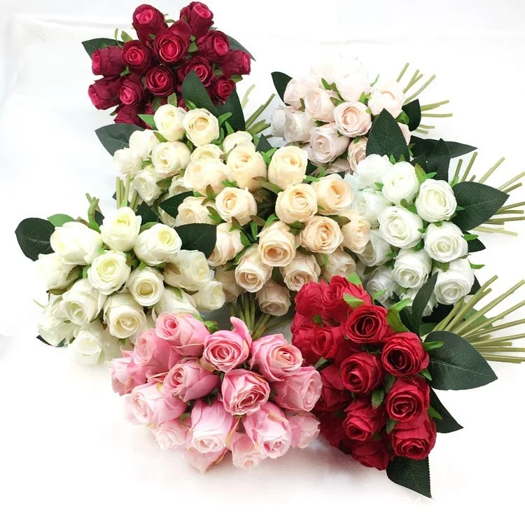 2023 boho Silk cheap fake artificial flower bouquet rose flowers bulk for bride bouquet wedding decorations