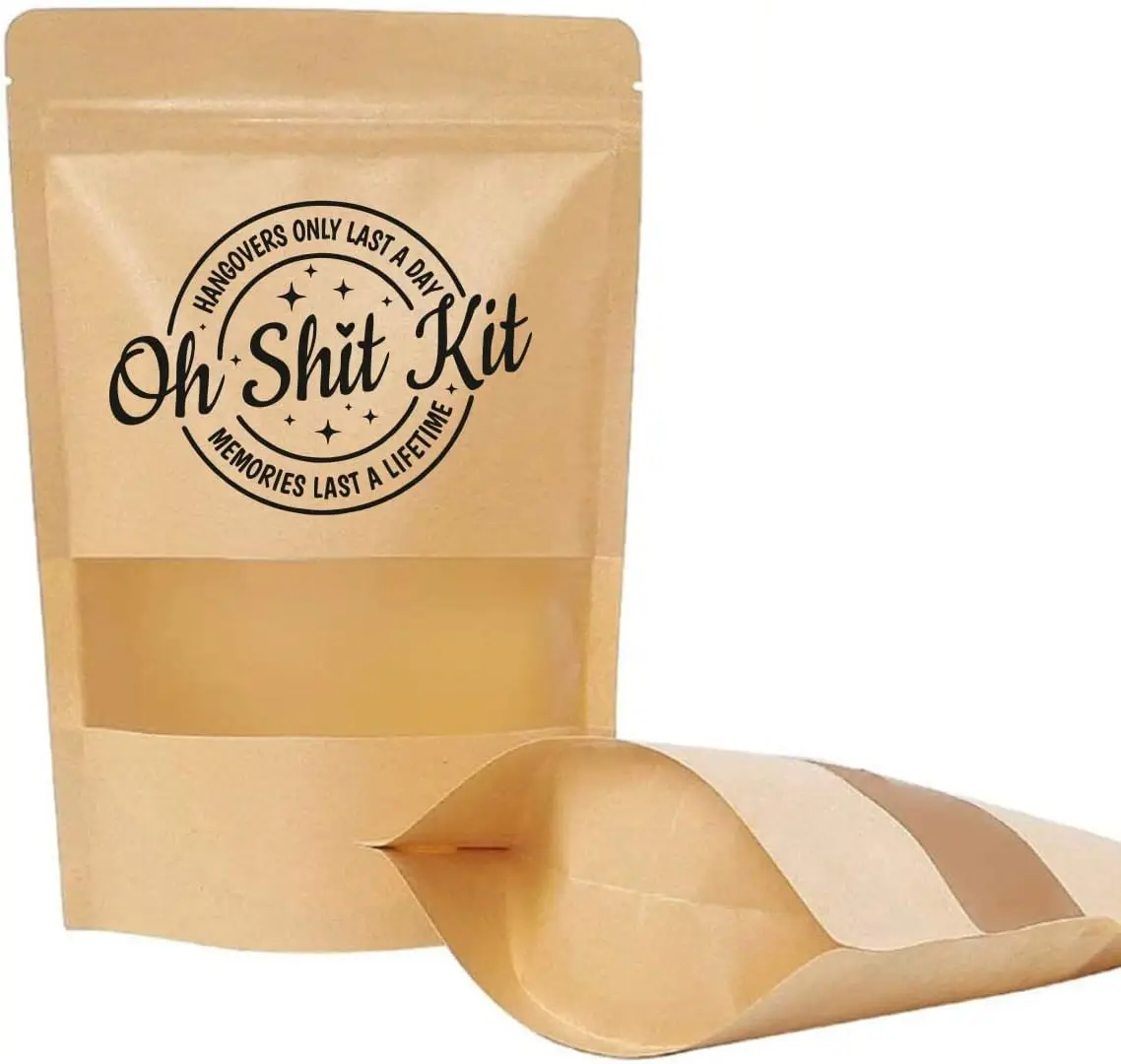 Stand Up Zipper Brown Kraft Paper Bag Resealable Zip lock Heat Seal able Food Storage Packaging Paper Bag With Clear Window