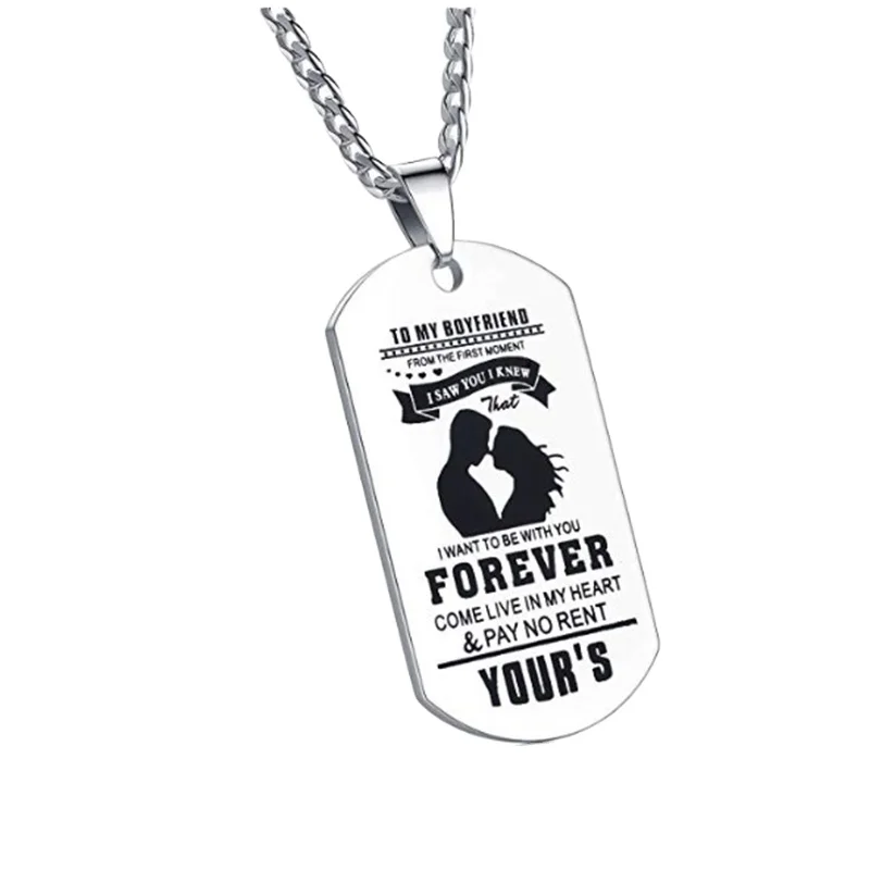 Birthday Gift To My Boyfriend Stainless Steel DogTag Necklace,Come In My Heart And Pay No Rent