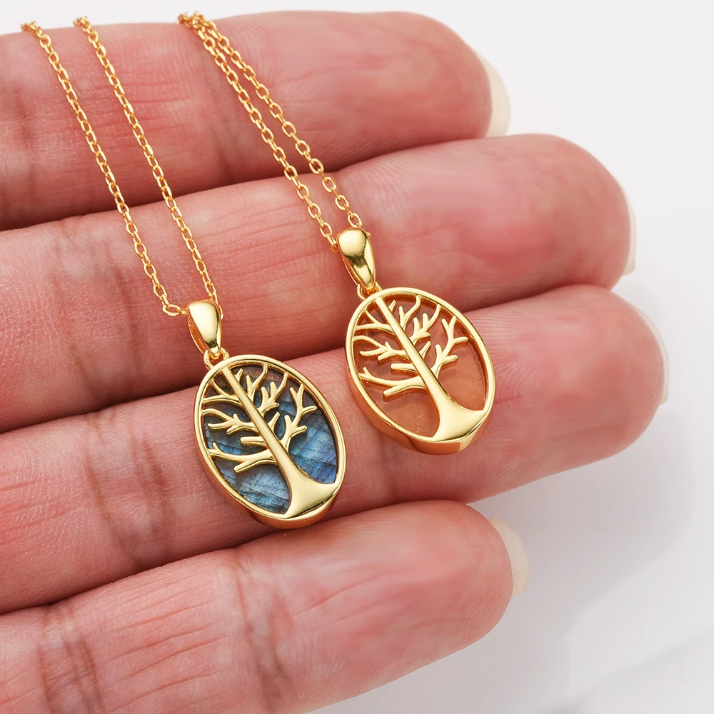 Wholesale 925 sterling silver natural gemstone citrine amethyst tree of life fine jewelry necklace 2024