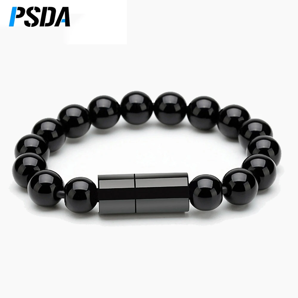 PSDA 24cm Wearable USB Charging Bracelet Beads Charging Cable Portable USB Phone Charger for Type C Micro USB Android Phones (1600556898389)