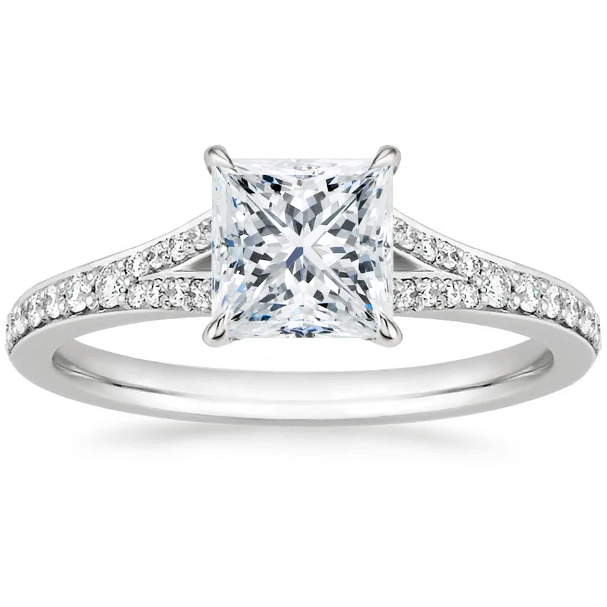 Princess Cut White Sapphire 925 Sterling Silver Split Shank Engagement Ring