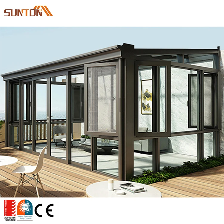 Customize exterior all seasons aluminium insulated glass sunroom outdoor garden aluminum frame greenhouses kit for house villa