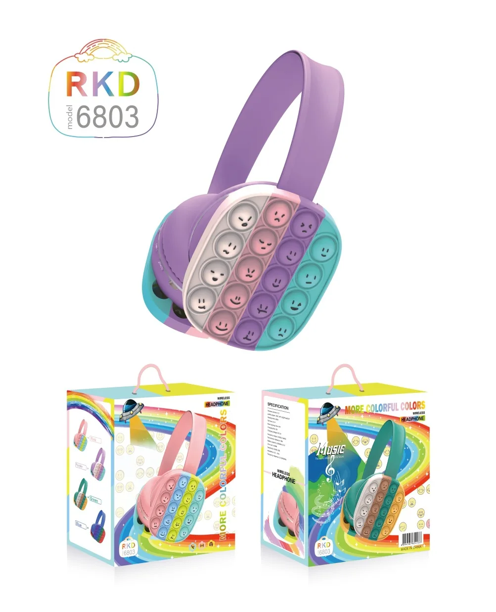 New Headphone Goston Stereo Headset Wireless Earphone Decompress Bubble Fidget Toys Luminous Popit Fidget Toy for Kid