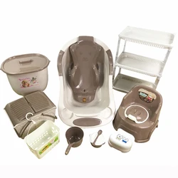 Newborn Baby Bath Set 9 pieces Plastic Baby Tub with Stand