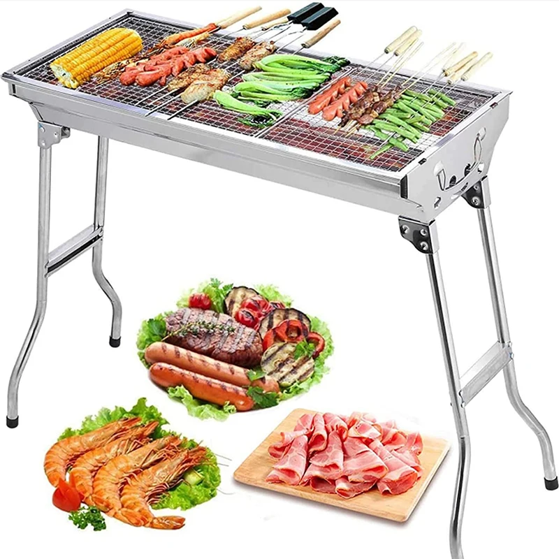 Buy Portable Outdoor Camping Smokers BBQ Accessories Foldable Barbecue Grills Stainless Steel Charcoal Grill